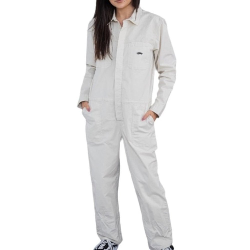 VANS Lizzie Armanto Jumpsuit Beige Cotton Stretch Skate Women's Size VN00036389F - Picture 2 of 5